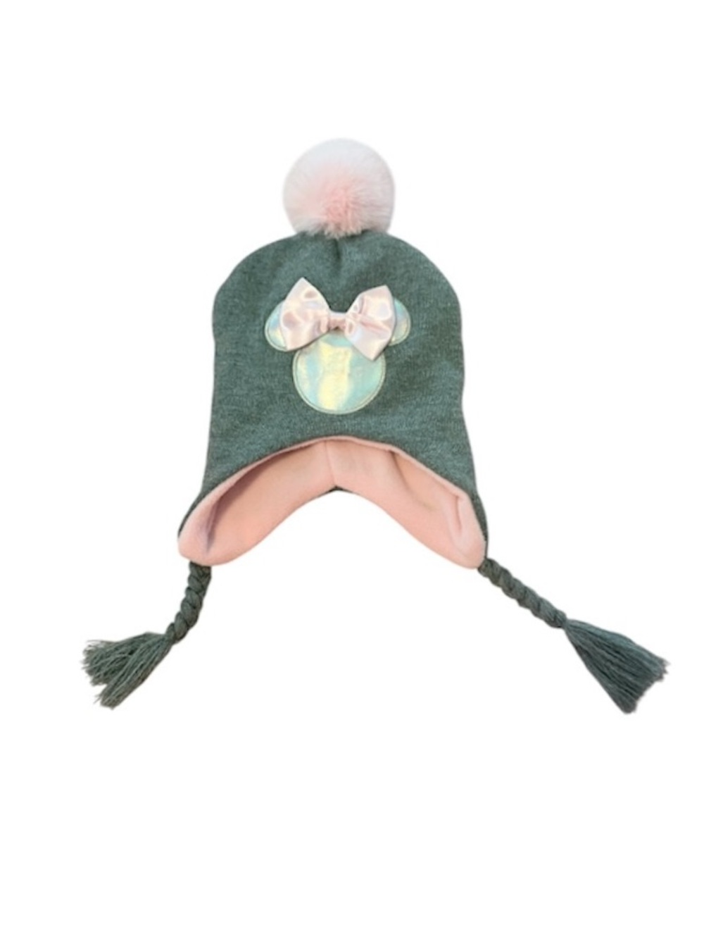 Disney Minnie Mouse Pom Toboggan Winter Hat w/ ear flaps & tassels